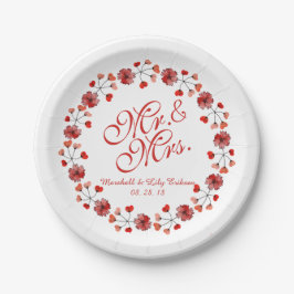 Plato De Papel Sr. y la Sra. Elegant Placa de papel Boda floral