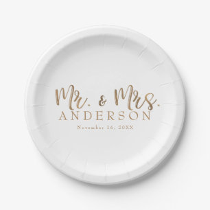 Plato De Papel SR. y MRS. Tipografía de guión dorado minimo moder
