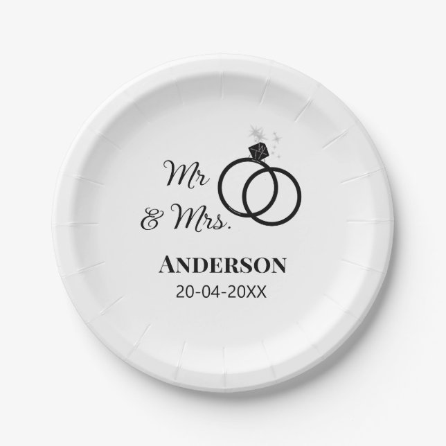 Plato De Papel Sr. y Sra. añada apellido fecha año de boda favor  (Anverso)