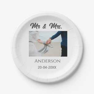 Plato De Papel Sr. y Sra. añada apellido fecha año de boda favor 