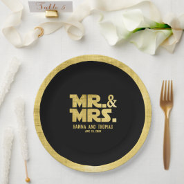 Plato De Papel Sr. y Sra. Black Gold Boda del tema de ciencia fic