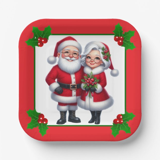 Plato De Papel Sr. y Sra. Claus (Anverso)
