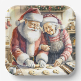 Plato De Papel Sr. y Sra. Claus Baking Cookies Navidades Personal