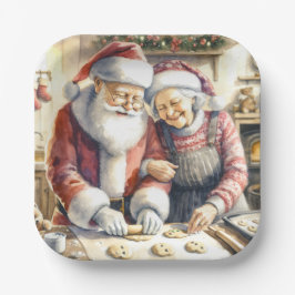 Plato De Papel Sr. y Sra. Claus Baking Cookies Navidades Personal