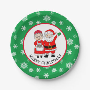 Plato De Papel Sr. y Sra. Claus, Santa Merry Christmas