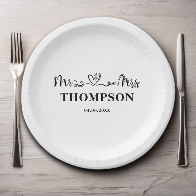 Plato De Papel Sr. y Sra. Elegant Simple | Blanco (Subido por el creador)
