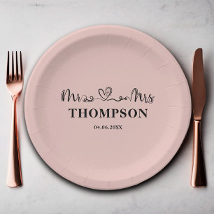 Plato De Papel Sr. y Sra. Elegant Simple Oro Rosa