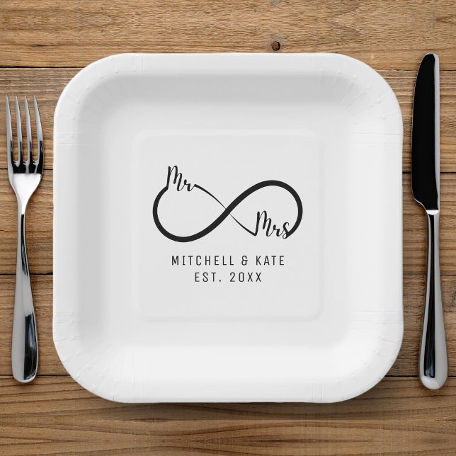 Plato De Papel Sr. y Sra. Infinity Symbol Boda (Mr & Mrs Infinity Symbol Wedding Paper Plates
)