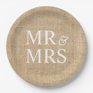 Plato De Papel Sr. y Sra. Rustic Burlap Boda Simple