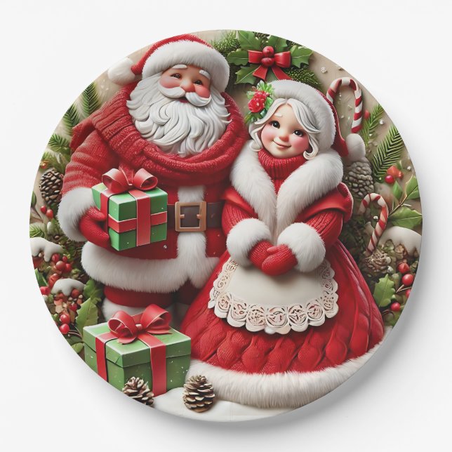 Plato De Papel Sr. y Sra. Santa Claus (Anverso)