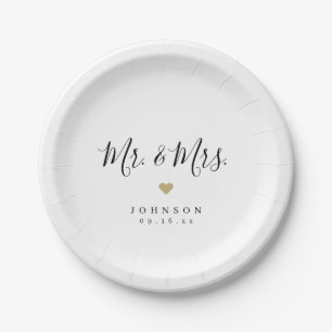 Plato De Papel Sr. y Sra. simple y elegante boda de guión Napkins