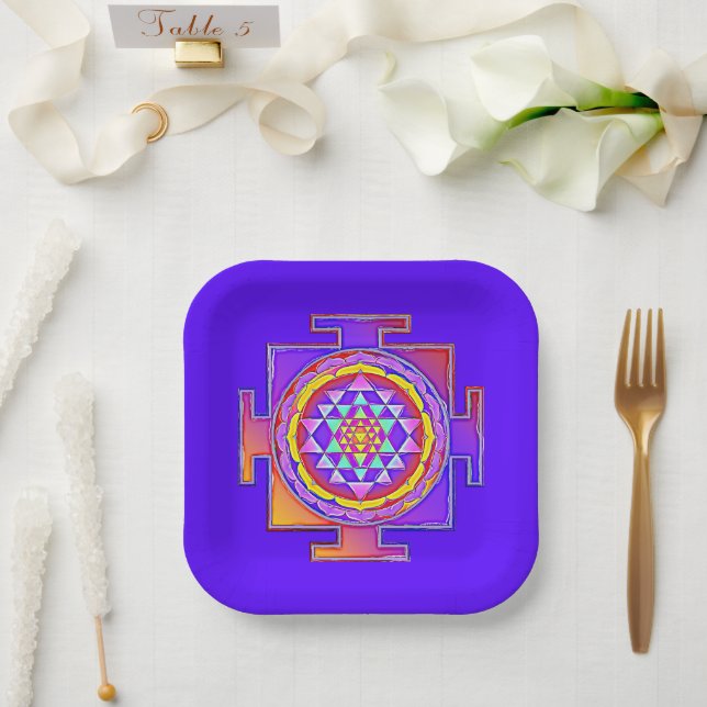 Plato De Papel Sri Yantra - Diseño de símbolo del hinduismo 1 (Boda)