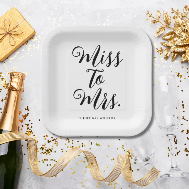 Plato De Papel Srta. Modern Bridal Shower Bachelorette (Miss to Mrs Modern Bridal Shower Bachelorette Paper Plate
)