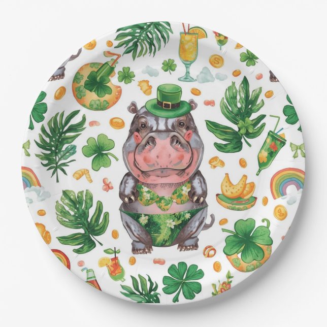 Plato De Papel St. Patrick’s Day Glam Hippo Bikini  (Anverso)