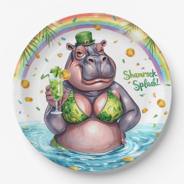 Plato De Papel St. Patrick’s Day Glam Hippo Bikini  (Anverso)