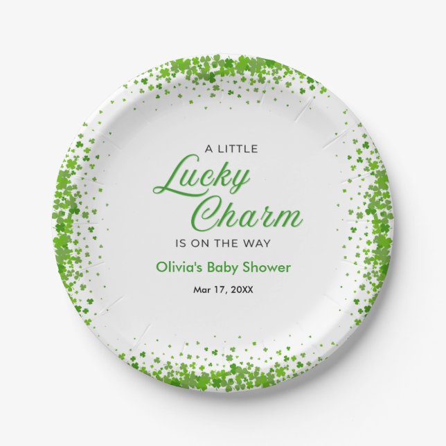 Plato De Papel St Patrick's Day A Little Lucky Charm Baby Shower  (Anverso)