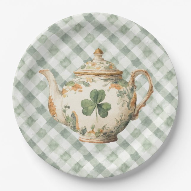 Plato De Papel  St Patrick's Day Clover Tea Pot (Anverso)
