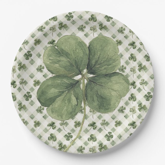 Plato De Papel  St Patrick's Day Four Leaf Clover  (Anverso)