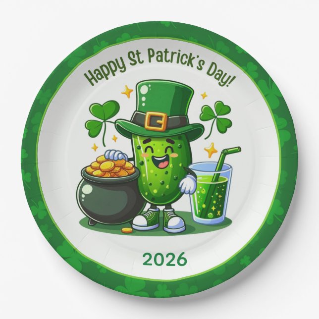 Plato De Papel St Patricks Day Happy Pickle (Anverso)