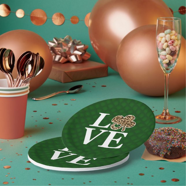 Plato De Papel St Patricks Day Leopard Love Shamrock (Multi)