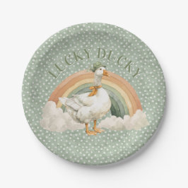 Plato De Papel  St Patrick's Day Lucky Ducky with Rainbow