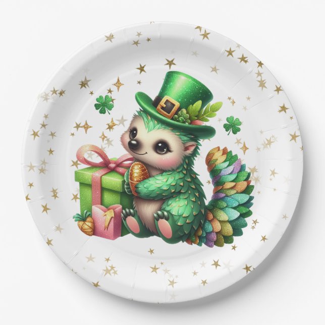 Plato De Papel St. Patrick's Day Lucky Hedgehog (Anverso)