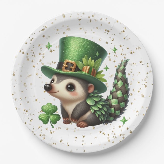 Plato De Papel St. Patrick's Day Lucky Hedgehog (Anverso)