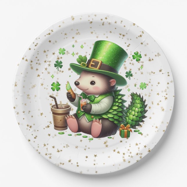 Plato De Papel St. Patrick's Day Lucky Hedgehog (Anverso)