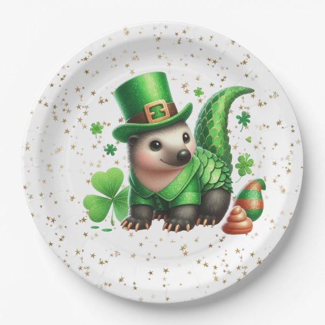 Plato De Papel St. Patrick's Day Lucky Hedgehog (Anverso)