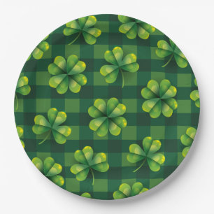 Plato De Papel St. Patrick's Day Shamrock Plaid