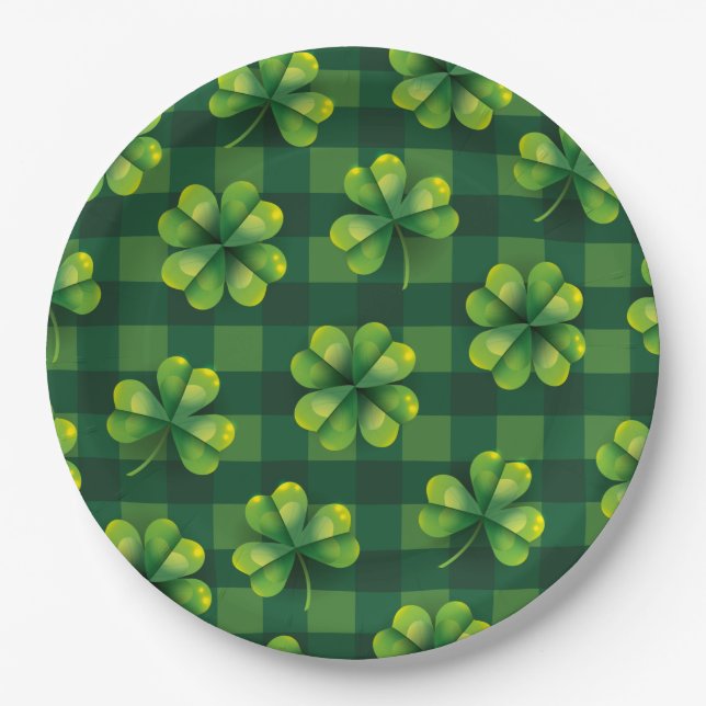 Plato De Papel St. Patrick's Day Shamrock Plaid (Anverso)