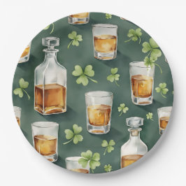 Plato De Papel St. Patrick's Day Whiskey and Shamrocks Pattern