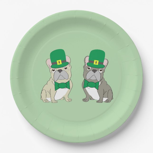 Plato De Papel St. Patricks French Bulldogs (Anverso)