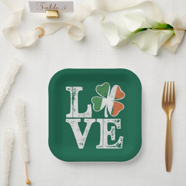 Plato De Papel St Patrics Day Love Lucky Irish Shamrock Green (Boda)