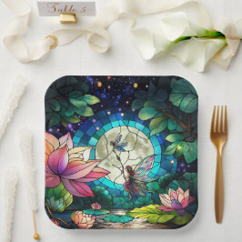 Plato De Papel Stained Glass Little Fairy With Dragonfly