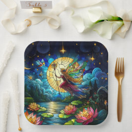 Plato De Papel Stained Glass Moonlight Flight Fairy 