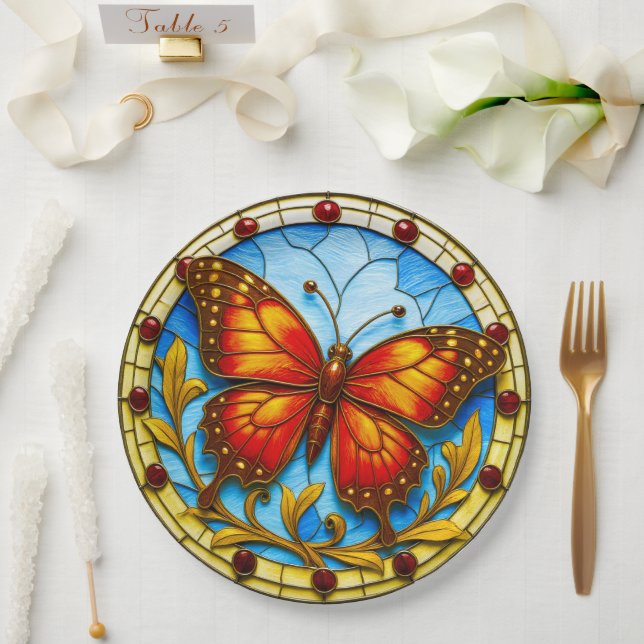 Plato De Papel Stained glass window butterfly (Boda)