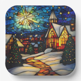 Plato De Papel Stained Glass Winter Village