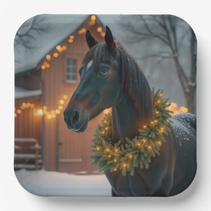 Plato De Papel Stallion Con Navidades Wreath