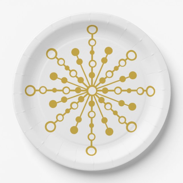 Plato De Papel Starburst Retro Atomic MidCentury Mod Red & Gold (Anverso)