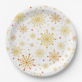 Plato De Papel Starburst Retro Atomic MidCentury Mod Red & Gold