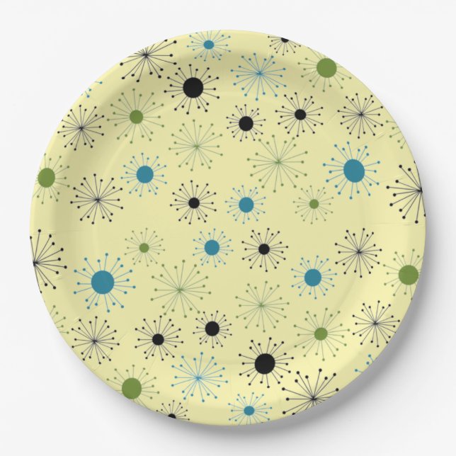 Plato De Papel Starburst Retro de Mid Century (Anverso)