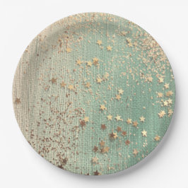 Plato De Papel Stardust de oro en Sea Green