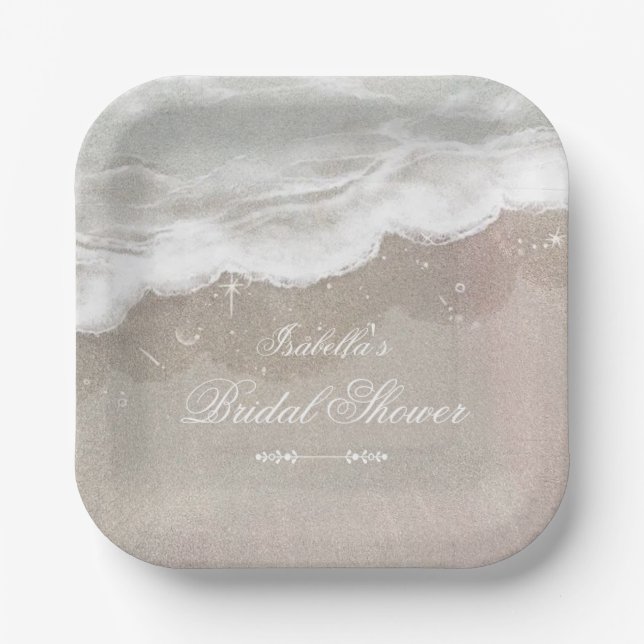 Plato De Papel Starfish and Shells Tropical Beach Bridal Shower (Anverso)