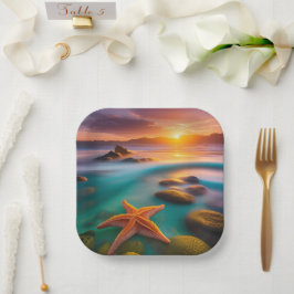 Plato De Papel Starfish en la playa en Dawn
