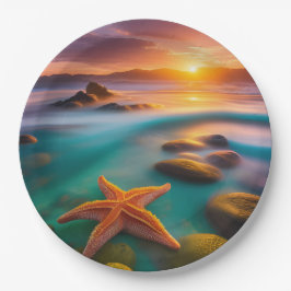 Plato De Papel Starfish en la playa en Dawn