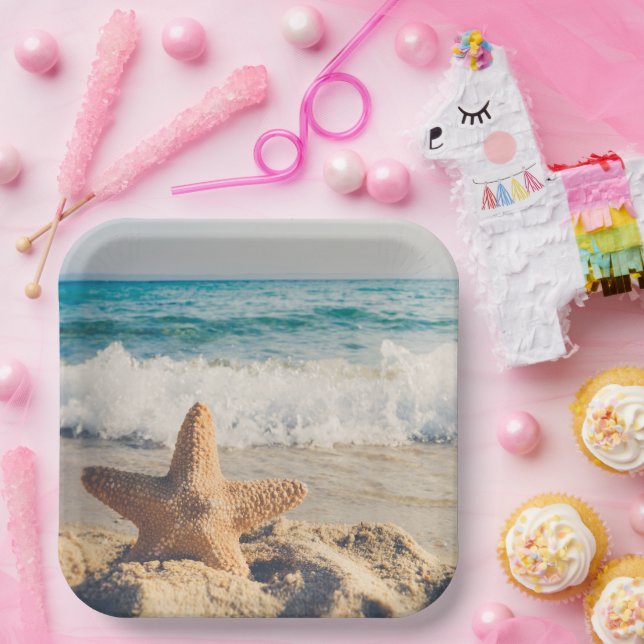 Plato De Papel Starfish en placas de papel de arena (Fiesta)