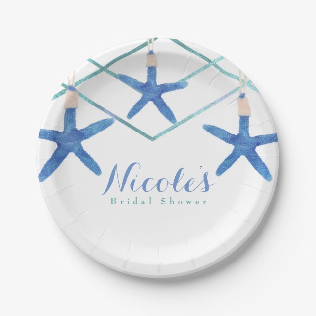Plato De Papel Starfish & Modern Lines Elegant Beach Personalizad (Anverso)