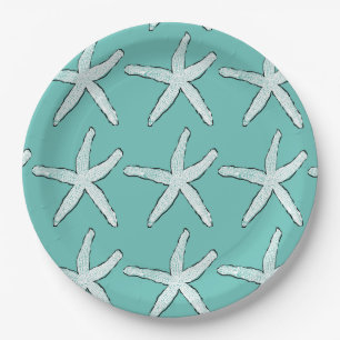Plato De Papel Starfish Pattern Beach Bebés Verde azulados Shower