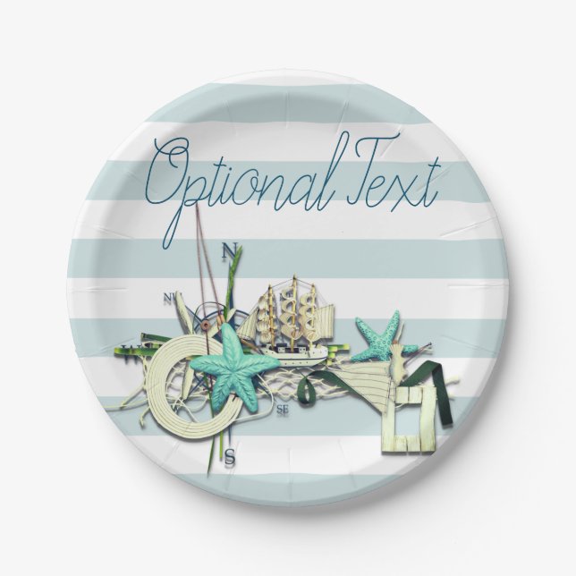 Plato De Papel Starfish, Red de Pesca y Barco Alto Náutico (Anverso)